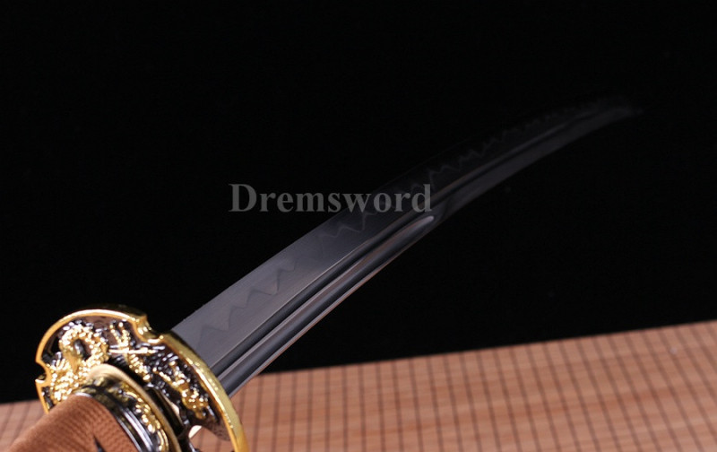 UNOKUBI-ZUKURI clay tempered Folded steel wakizashi Japanese Samurai Sword full tang sharp.