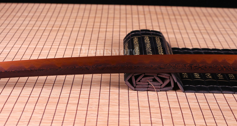 Clay Tempered Japanese Samurai Katana Sword Damascus Red Folded Steel full tang.