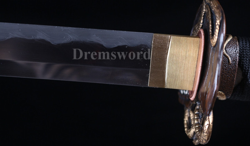 Clay tempered Folded steel Feather-shaped pattern texture katana japanese samurai sword full tang sharp.