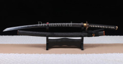 Clay tempered Folded steel Feather-shaped pattern texture katana japanese samurai sword full tang Shinogi-Zukuri black