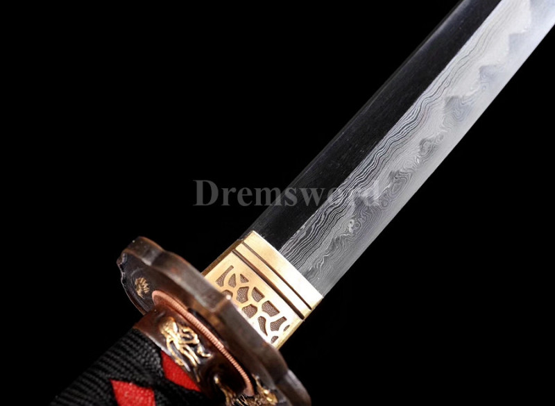 Clay tempered Folded Steel wakizashi Japanese Samurai Sword full tang battle ready Razor Sharp.