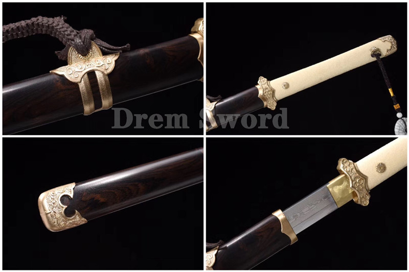 Clay tempered folded steel Chinese Sword 唐刀 full rayskin handle battle sharp.