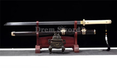 Clay tempered folded steel Chinese Sword 唐刀 full rayskin handle battle sharp Kiriha-Zukuri black