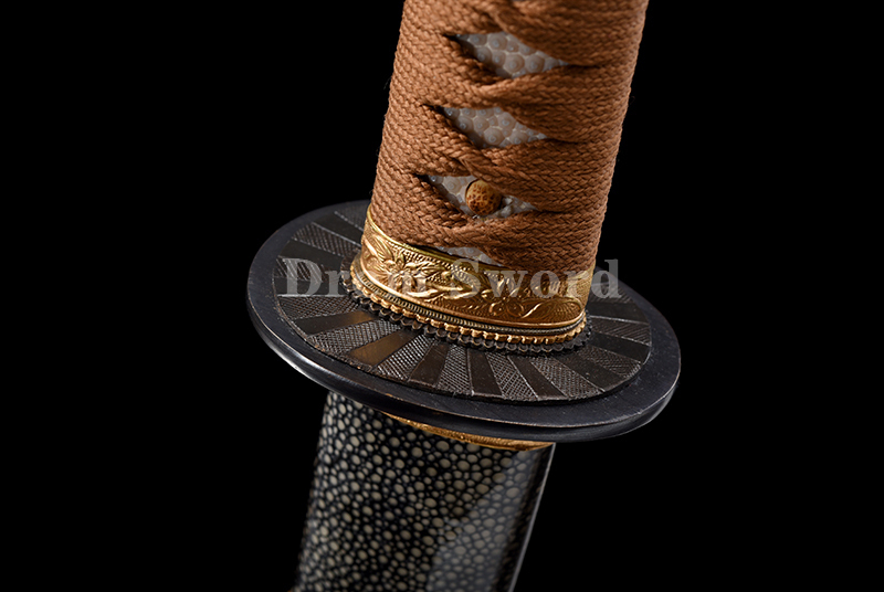 Gunto Tamahagane steel Sword Clay Tempered Full-Rayskin Saya Hazuya Polish