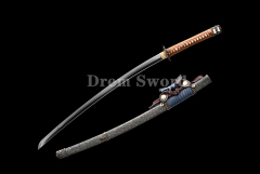 Tamahagane steel Gunto Sword Clay Tempered Full-Rayskin Saya Hazuya Polish Shinogi-Zukuri Black & Brown