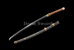 Gunto Tamahagane steel Sword Clay Tempered Full-Rayskin Saya Hazuya Polish Shinogi-Zukuri brown & black