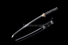 Tamahagane Lamination steel wakizashi Clay Tempered Japanese samurai Sword suguha hamon Shinogi-Zukuri black