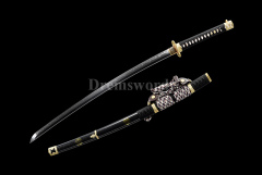 handmade Clay Tempered damascus folded steel tachi Japanese samurai Sword fully hand polished Shinogi-Zukuri Black