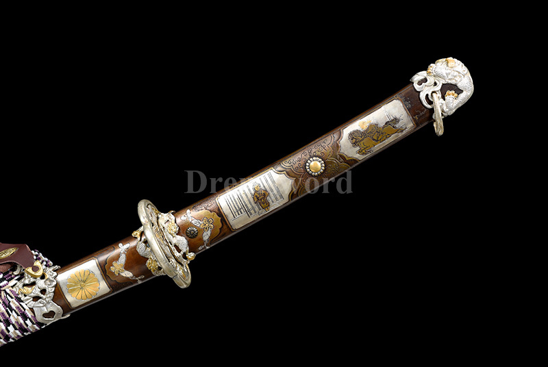 Japanese Tachi Sword Clay Tempered Folded Steel hazuya Abrasive real suguha hamon Full Tang Sharp Blade hand carved brass tsuka and saya.