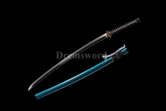 Handmade clay tempered folded steel Katana Japanese Samurai Sword MOROHA-ZUKURI full tang battle ready Shinogi-Zukuri Blue