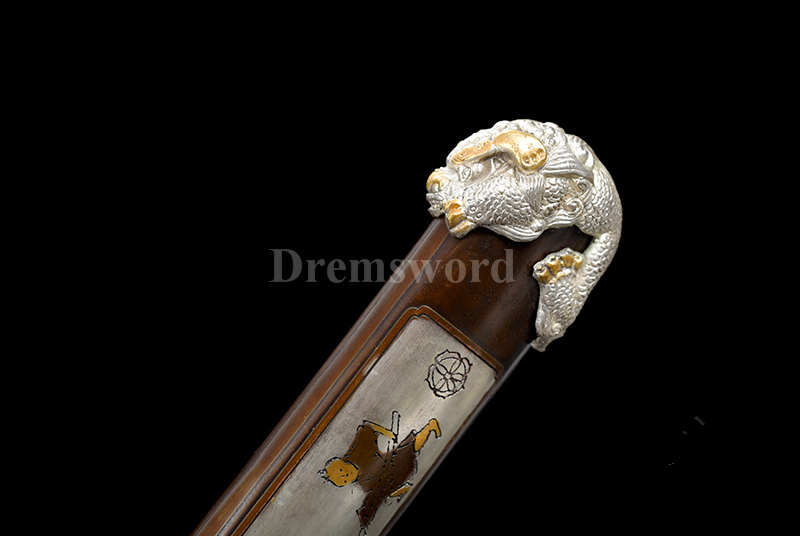 Japanese Tachi Sword Clay Tempered Folded Steel hazuya Abrasive real suguha hamon Full Tang Sharp Blade hand carved brass tsuka and saya.