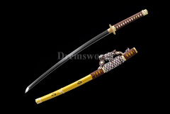 High quality Clay Tempered suguha hamon damascus folded steel tachi Japanese samurai Sword polished sharp Shinogi-Zukuri Yellow