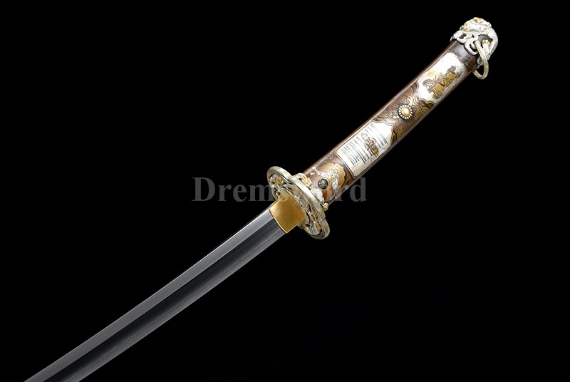 Japanese Tachi Sword Clay Tempered Folded Steel hazuya Abrasive real suguha hamon Full Tang Sharp Blade hand carved brass tsuka and saya.