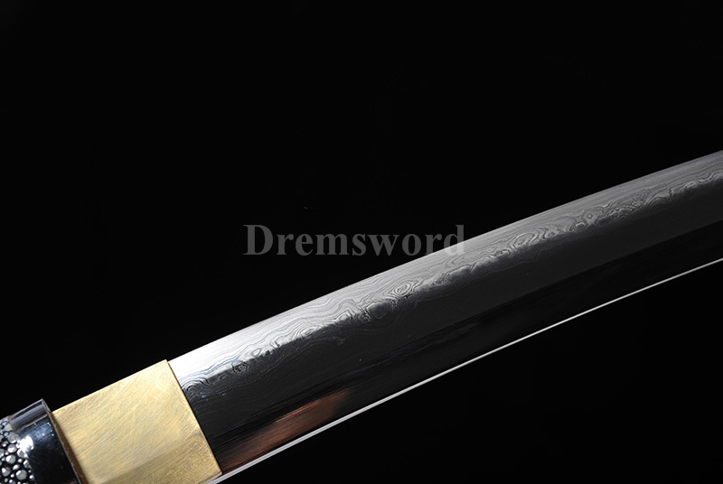 Clay tempered Folded Steel Hazuya Polish suguha hamon tanto Japanese Samurai Sword Razor Sharp full rayskin saya and tsuka MOROHA-ZUKURI.