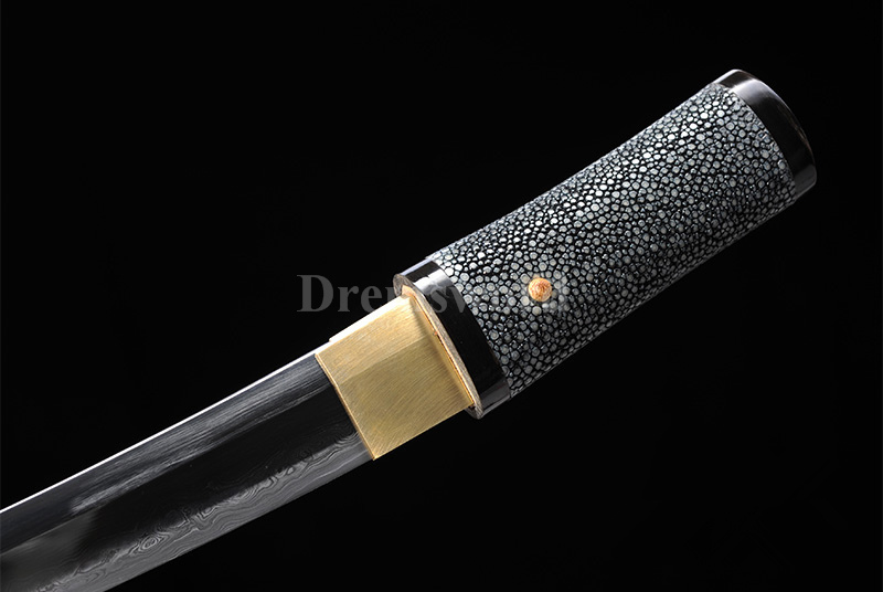 Clay tempered Folded Steel Hazuya Polish suguha hamon tanto Japanese Samurai Sword Razor Sharp full rayskin saya and tsuka MOROHA-ZUKURI.