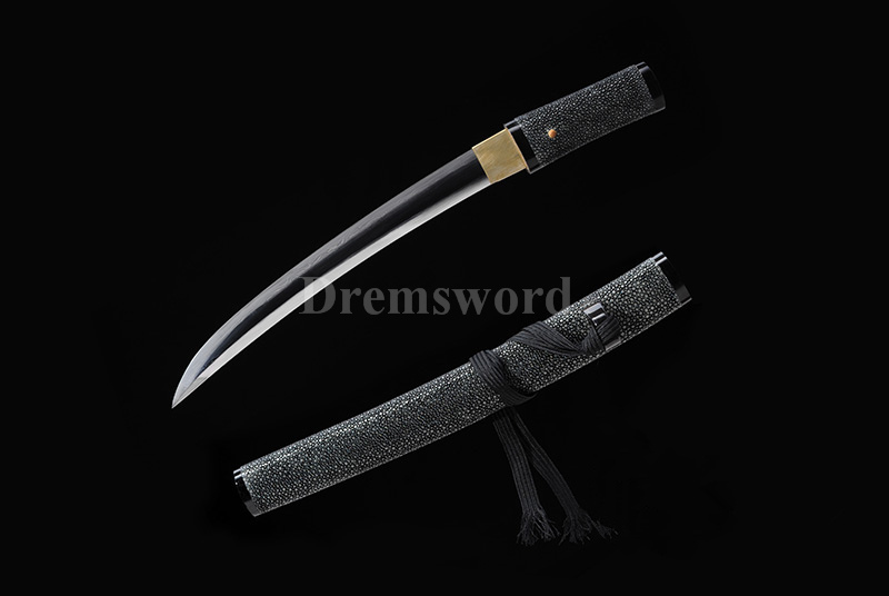 Clay tempered Folded Steel Hazuya Polish suguha hamon tanto Japanese Samurai Sword Razor Sharp full rayskin saya and tsuka MOROHA-ZUKURI.