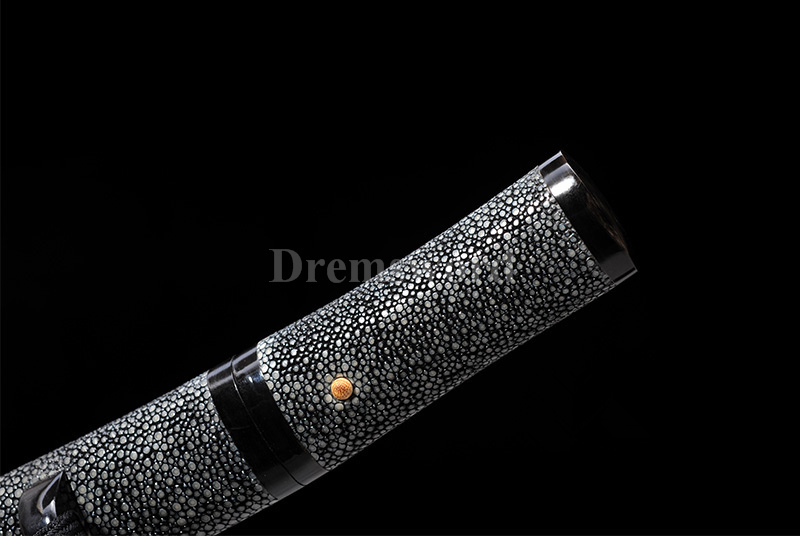 Clay tempered Folded Steel Hazuya Polish suguha hamon tanto Japanese Samurai Sword Razor Sharp full rayskin saya and tsuka MOROHA-ZUKURI.