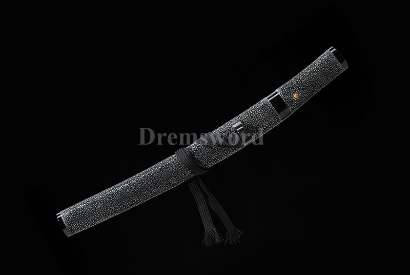 Clay tempered Folded Steel Hazuya Polish suguha hamon tanto Japanese Samurai Sword Razor Sharp full rayskin saya and tsuka MOROHA-ZUKURI.