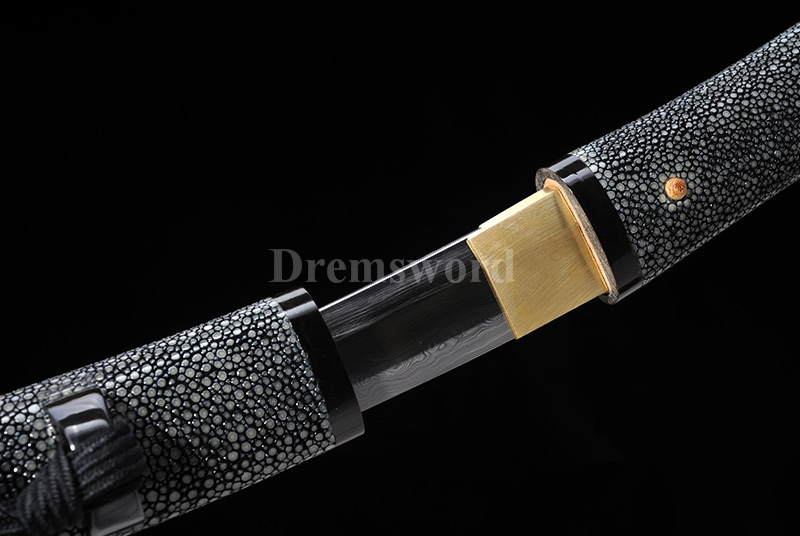 Clay tempered Folded Steel Hazuya Polish suguha hamon tanto Japanese Samurai Sword Razor Sharp full rayskin saya and tsuka MOROHA-ZUKURI.