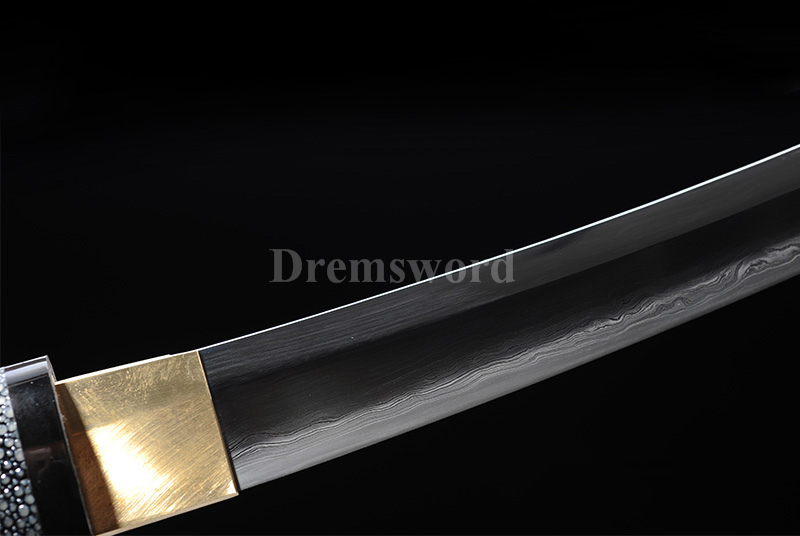 Clay tempered Folded Steel Hazuya Polish suguha hamon tanto Japanese Samurai Sword Razor Sharp full rayskin saya and tsuka MOROHA-ZUKURI.