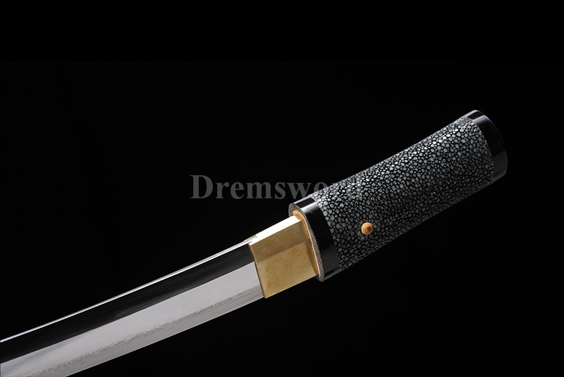 Clay tempered Folded Steel Hazuya Polish suguha hamon tanto Japanese Samurai Sword Razor Sharp full rayskin saya and tsuka MOROHA-ZUKURI.