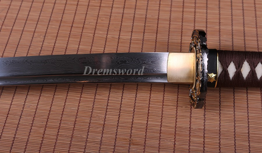 Dremsword hand forge damascus folded steel unokubi-zukuri katana  razor sharpjapanese samurai sword full tang.