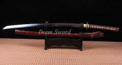 Clay tempered katana sword japanese samurai red sword Choji hamon T10 steel full tang sharp battle ready Shinogi-Zukuri