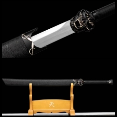 1095 High Carbon Steel Chinese Dao (绣春刀) Full Tang Sword Battle Ready Leather Sheath Hira Zukuri Black