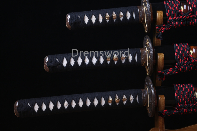 Folded Steel Clay Tempered Katana Wakizashi Tanto Set Japanese Samurai Sword Real