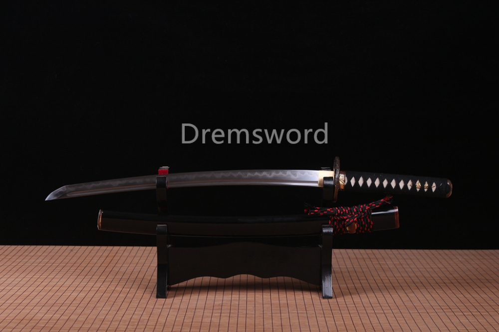Folded Steel Clay Tempered Katana Wakizashi Tanto Set Japanese Samurai Sword Real