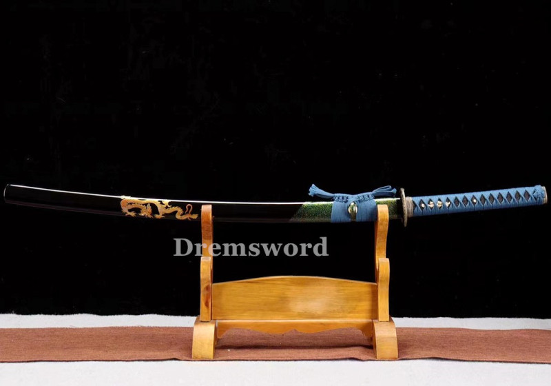 high quality Blue Blade Katana Japanese Samurai Sword 1095 High Carbon Steel full tang battle ready sharp alloy tsub Drem2115.