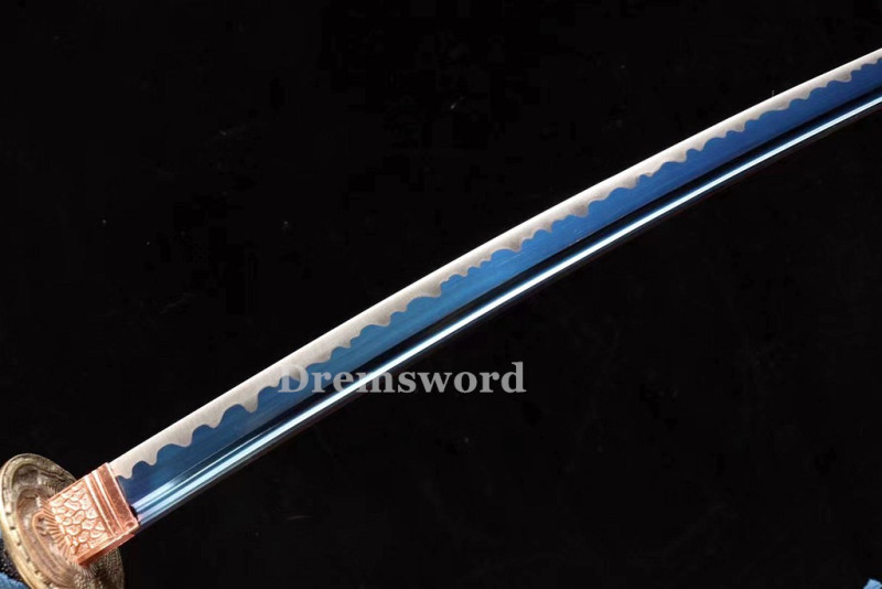 high quality Blue Blade Katana Japanese Samurai Sword 1095 High Carbon Steel full tang battle ready sharp alloy tsub Drem2115.