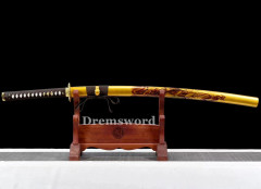 High quality Shinogi-Zukuri Katana Japanese Samurai Sword 1095 High Carbon Steel full tang battle ready sharp alloy tsuba yellow
