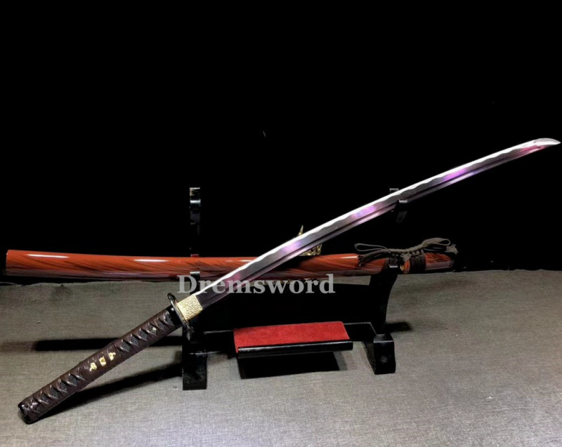 High quality Purple Blade Katana Japanese Samurai Sword 1095 High Carbon Steel full tang battle ready sharp alloy tsuba Drem2113.