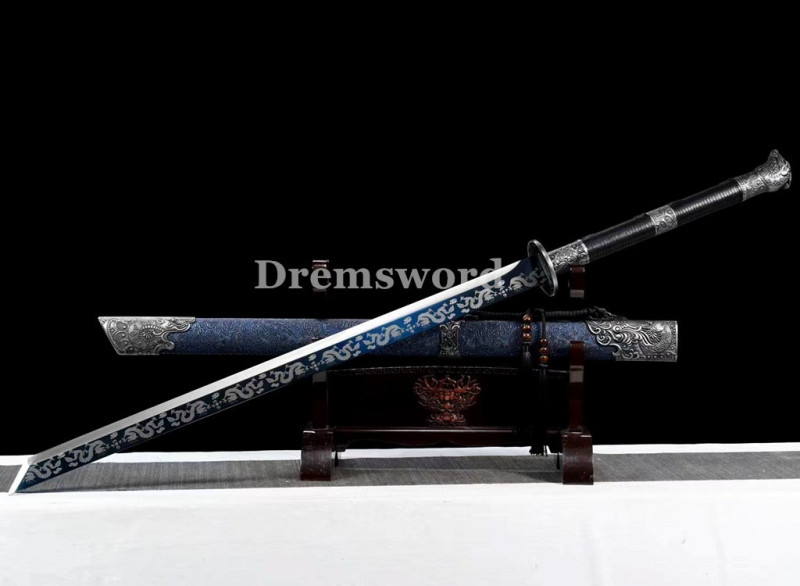 1095 High Carbon Steel bluing blade Chinese tang dynasty  Dao (唐横刀) Full Tang Sword Battle Ready Leather Drem2111.