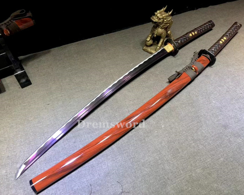 High quality Purple Blade Katana Japanese Samurai Sword 1095 High Carbon Steel full tang battle ready sharp alloy tsuba Drem2113.