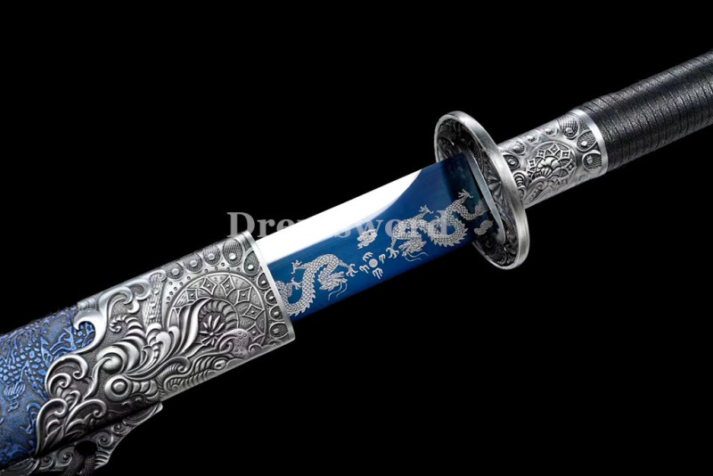 1095 High Carbon Steel bluing blade Chinese tang dynasty  Dao (唐横刀) Full Tang Sword Battle Ready Leather Drem2111.