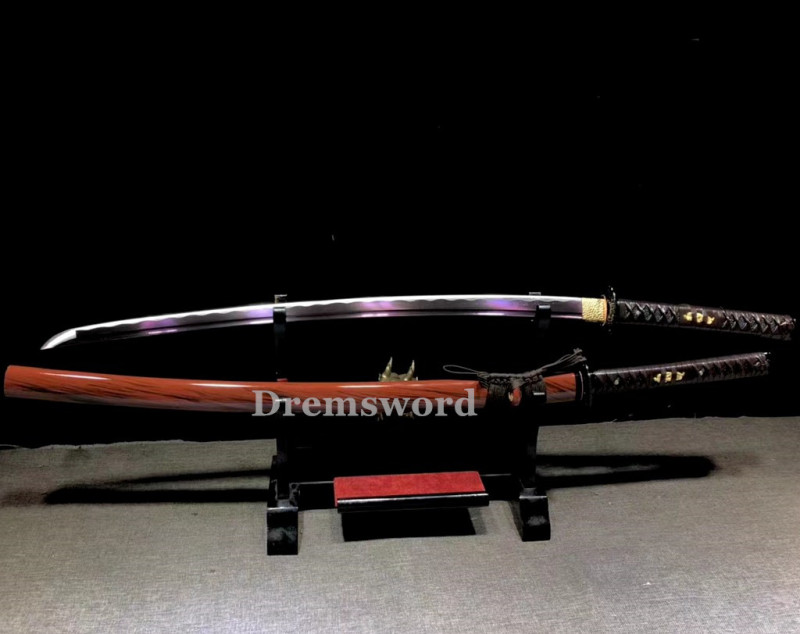 High quality Purple Blade Katana Japanese Samurai Sword 1095 High Carbon Steel full tang battle ready sharp alloy tsuba Drem2113.