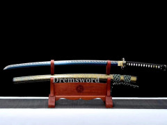 High quality Blue Blade Katana Japanese Samurai Sword 1095 High Carbon Steel full tang battle ready sharp alloy tsuba gold