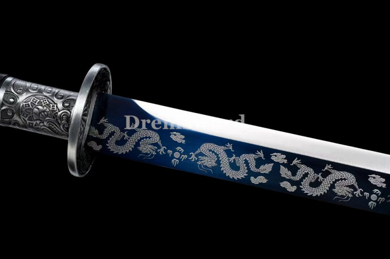 1095 High Carbon Steel bluing blade Chinese tang dynasty  Dao (唐横刀) Full Tang Sword Battle Ready Leather Drem2111.