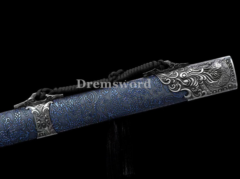 1095 High Carbon Steel bluing blade Chinese tang dynasty  Dao (唐横刀) Full Tang Sword Battle Ready Leather Drem2111.