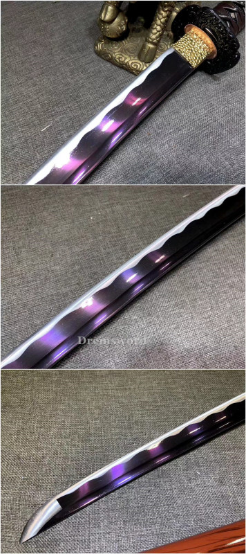 High quality Purple Blade Katana Japanese Samurai Sword 1095 High Carbon Steel full tang battle ready sharp alloy tsuba Drem2113.