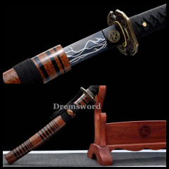 High quality Japanese Samurai Mini Knife Sword 1095 High Carbon Steel Tanto Black Blade full tang sharp alloy tsuba Brown