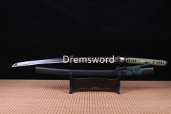Folded Steel Clay Tempered Samurai Katana japanese sword real hamon black with green Shinogi Zukuri full tang.