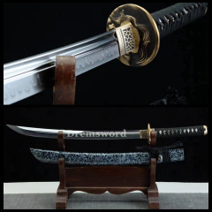 High quality Clay tempered T10 steel japanese samurai 斩马刀 wakizashi sword full tang black battle ready Unokubi Zukuri sharp