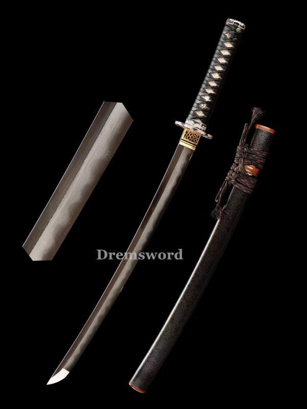 Folded Steel Clay Tempered Wakizashi Japanese Samurai Sword Real sharp full tang Drem772.
