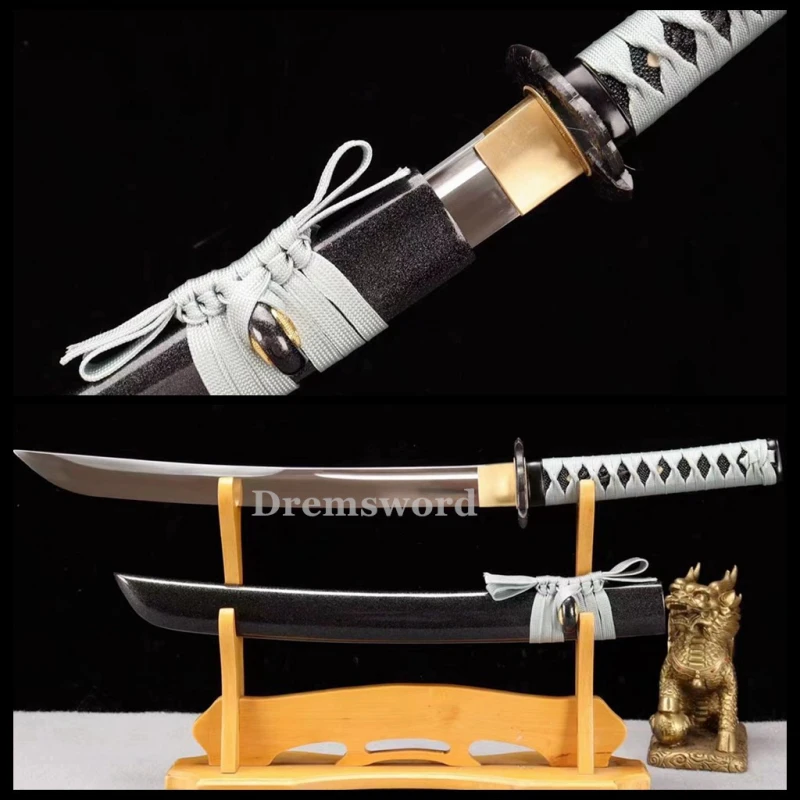 High quality Wakizashi Japanese Samurai Sword 1095 High Carbon Steel full tang battle ready sharp alloy tsuba.Drem2120.