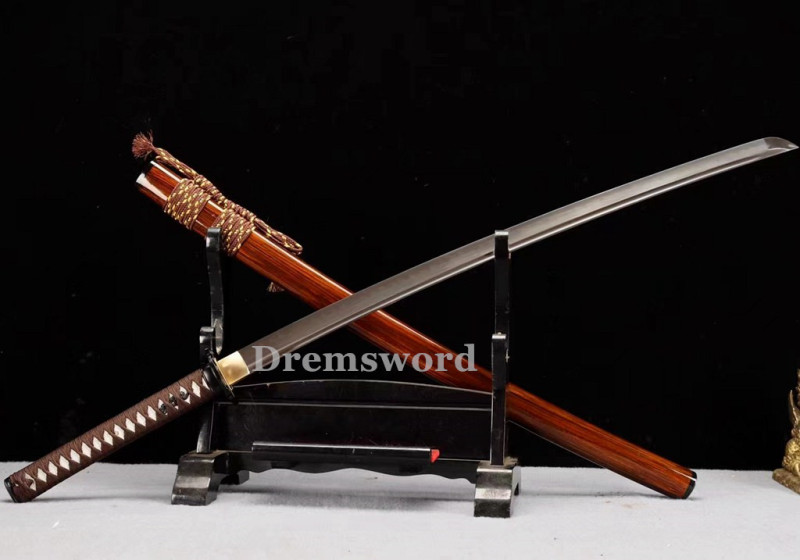 High Quality Clay tempered T10 Steel Japanese Samurai Katana Sword Real hamon full tang battle ready sharp.Drem6237.