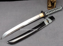 High quality Wakizashi Japanese Samurai Sword 1095 High Carbon Steel full tang Unokubi Zukuri battle ready sharp black.
