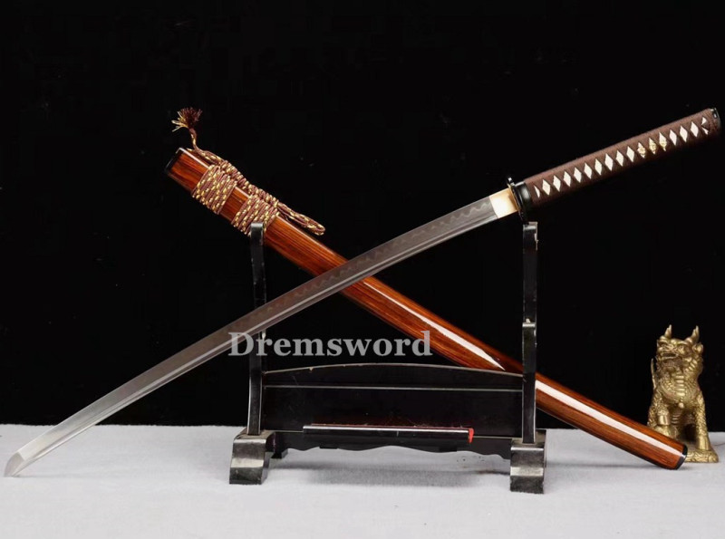 High Quality Clay tempered T10 Steel Japanese Samurai Katana Sword Real hamon full tang battle ready sharp.Drem6237.